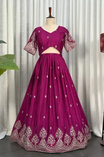 Royal Wine Lehenga Choli Set with Designer Dupatta | Embroidered Party Wear for Women