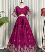 Royal Wine Lehenga Choli Set with Designer Dupatta | Embroidered Party Wear for Women