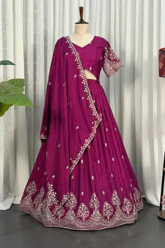 Royal Wine Lehenga Choli Set with Designer Dupatta | Embroidered Party Wear for Women