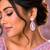 Pink Cat Eye Tear Drop Chandelier Earrings, Silver Cubic Zirconia Bridal Dangle Wedding Jewelry