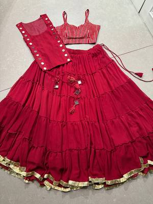 georgette Navratri Free Size Lehenga Set with Real Mirror Work Koti 5