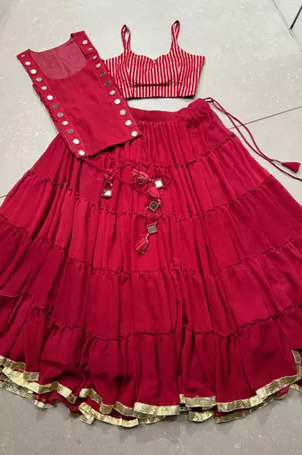 georgette Navratri Free Size Lehenga Set with Real Mirror Work Koti