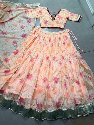 Navratri Special Floral Printed Tabby Silk Stitched Free Size Lehenga Choli 5
