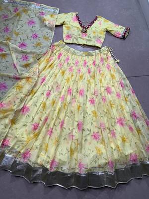Navratri Special Floral Printed Tabby Silk Stitched Free Size Lehenga Choli 5
