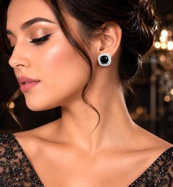 Vintage Black Onyx Cushion Cut Halo Earrings, Art Deco Wedding 1