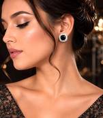 Vintage Black Onyx Cushion Cut Halo Earrings, Art Deco Wedding