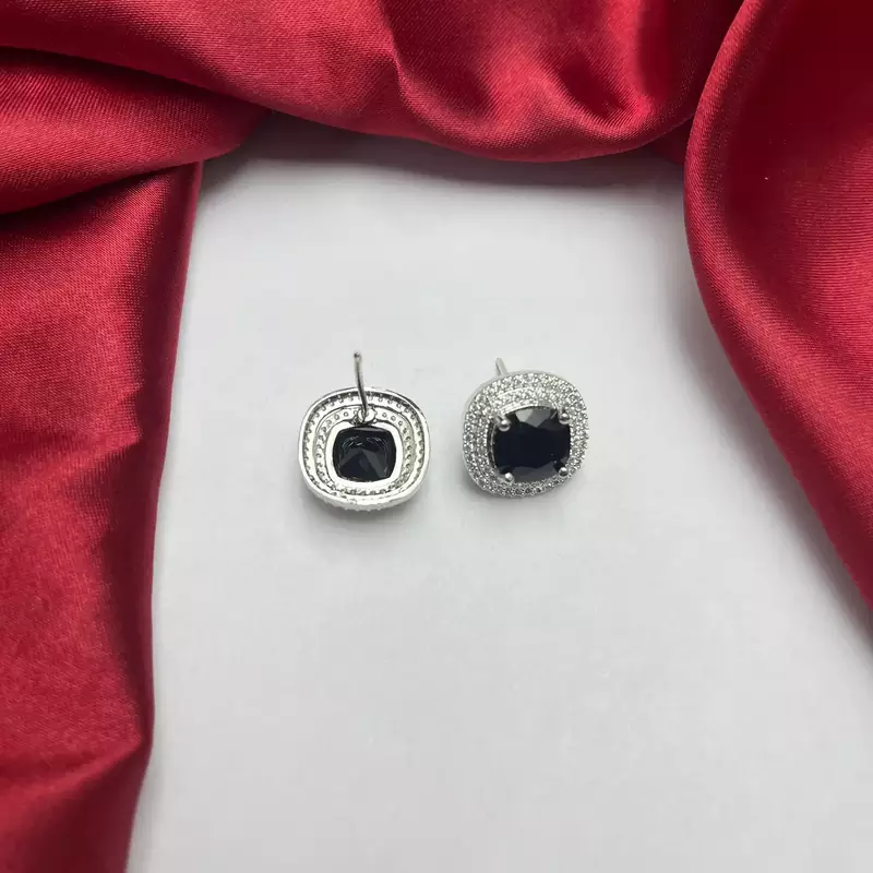 Vintage Black Onyx Cushion Cut Halo Earrings, Art Deco Wedding