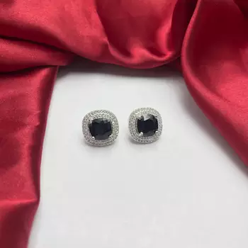 Vintage Black Onyx Cushion Cut Halo Earrings, Art Deco Wedding 4