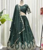 Elegant Dark Green Embroidered Lehenga Choli with Designer Dupatta | Premium Party Wear for Women