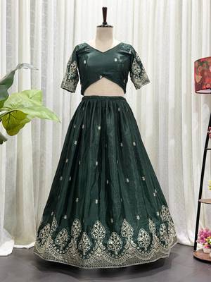 Elegant Dark Green Embroidered Lehenga Choli with Designer Dupatta | Premium Party Wear for Women 2