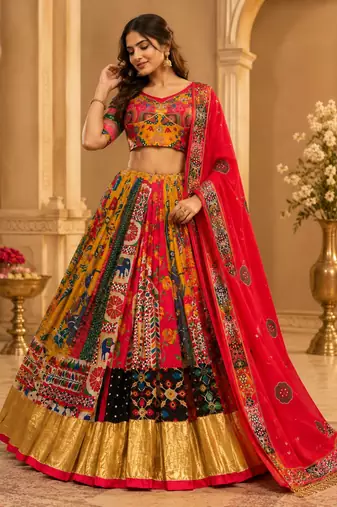 Pink Silk Navratri Lehnega Choli With Dupatta