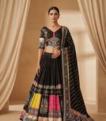 Black Cotton Navratri Mirror Work Lehenga Choli With Dupatta