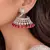 Red Chandelier Earrings, Silver CZ Jhumka, Modern Indo-Western Bridal Jewelry