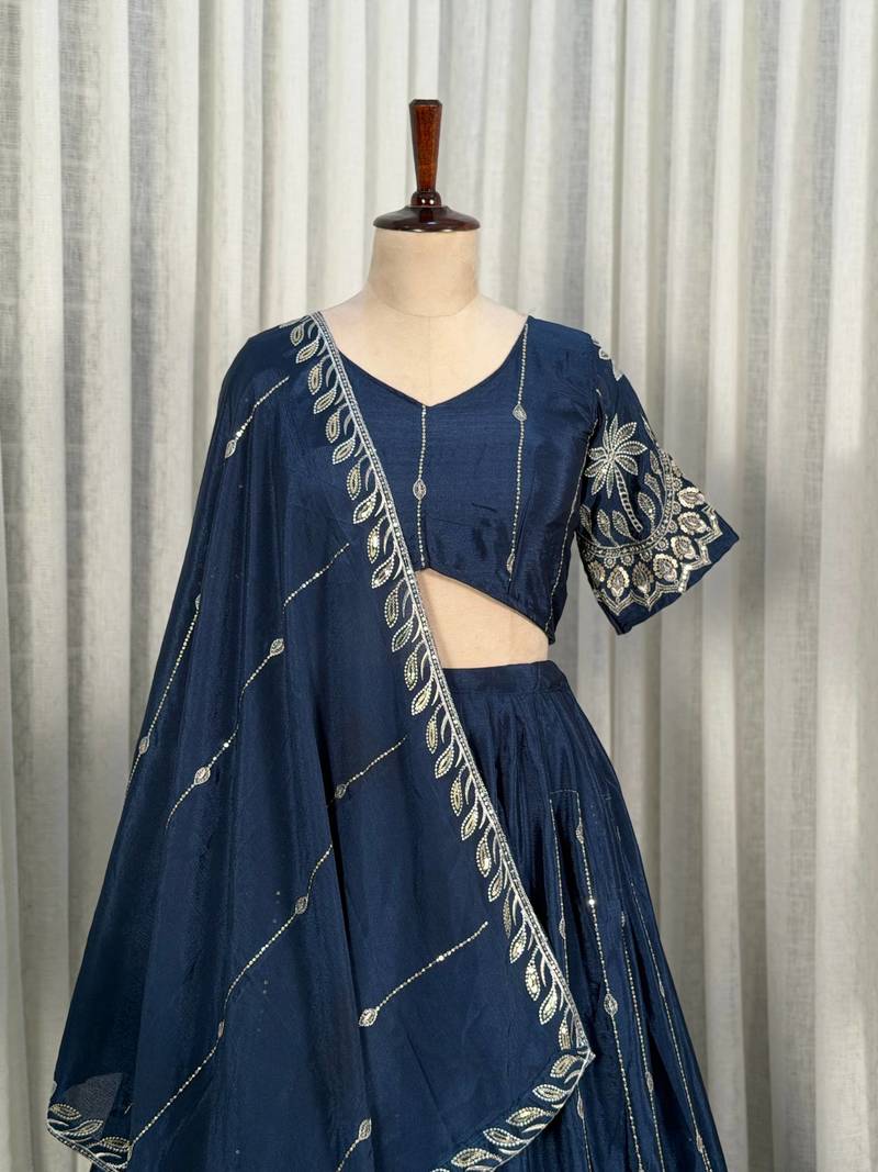 Royal Navy Blue Embroidered Lehenga Choli with Designer Dupatta | Premium Party Wear for Women