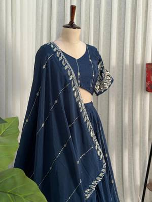Royal Navy Blue Embroidered Lehenga Choli with Designer Dupatta | Premium Party Wear for Women 3