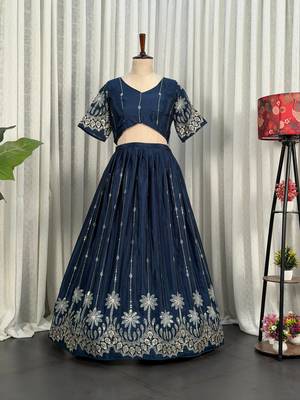 Royal Navy Blue Embroidered Lehenga Choli with Designer Dupatta | Premium Party Wear for Women 4