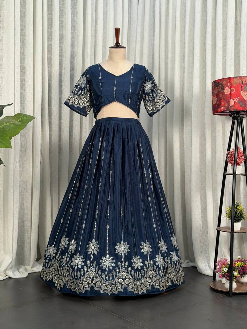 Royal Navy Blue Embroidered Lehenga Choli with Designer Dupatta | Premium Party Wear for Women
