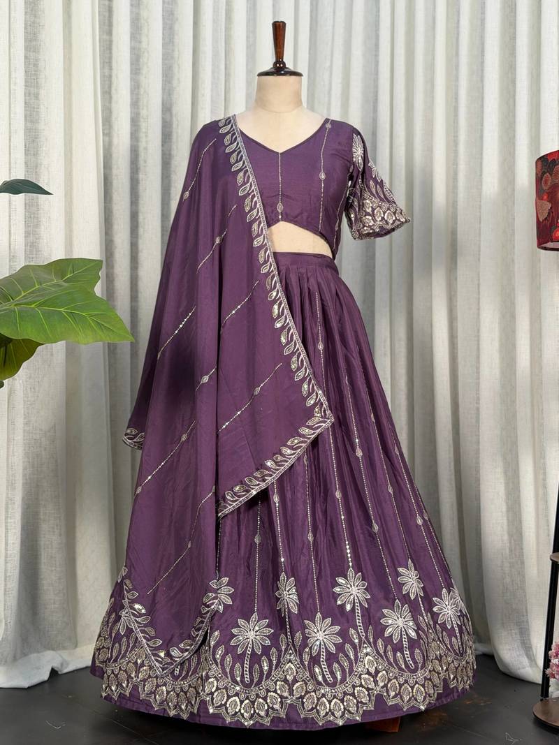 Elegant Purple Embroidered Lehenga Choli with Designer Dupatta | Premium Party Wear for Women