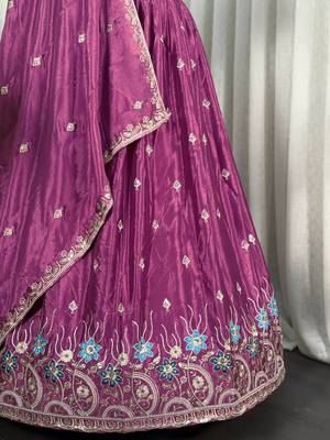 Elegant Wine Purple Embroidered Lehenga Choli with Floral Border & Designer Dupatta | Party Wear for Women 3