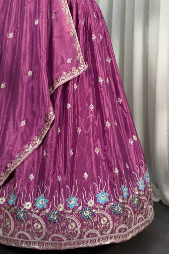 Elegant Wine Purple Embroidered Lehenga Choli with Floral Border & Designer Dupatta | Party Wear for Women
