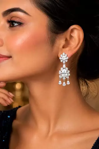 Sparkling CZ Chandelier Bridal Earrings, Silver Crystal Drop Wedding Jewelry