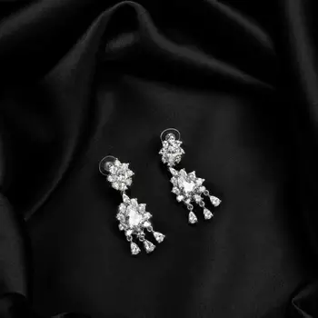 Sparkling CZ Chandelier Bridal Earrings, Silver Crystal Drop Wedding Jewelry 2