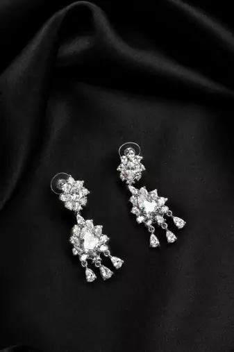 Sparkling CZ Chandelier Bridal Earrings, Silver Crystal Drop Wedding Jewelry
