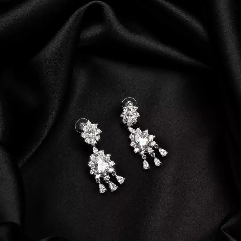 Sparkling CZ Chandelier Bridal Earrings, Silver Crystal Drop Wedding Jewelry