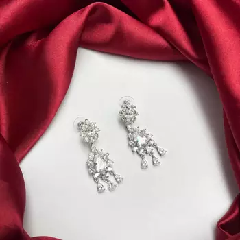 Sparkling CZ Chandelier Bridal Earrings, Silver Crystal Drop Wedding Jewelry 3