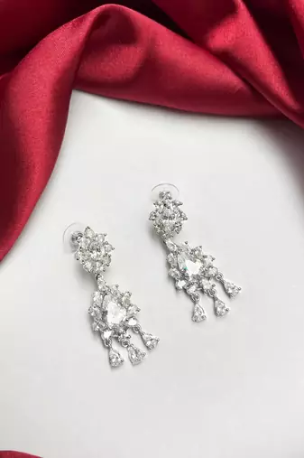 Sparkling CZ Chandelier Bridal Earrings, Silver Crystal Drop Wedding Jewelry