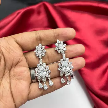 Sparkling CZ Chandelier Bridal Earrings, Silver Crystal Drop Wedding Jewelry 4