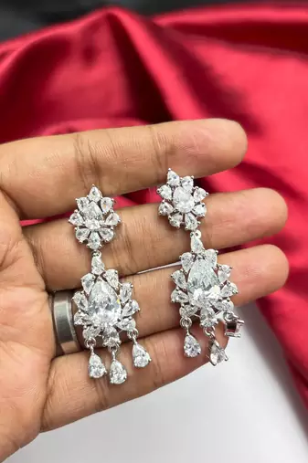 Sparkling CZ Chandelier Bridal Earrings, Silver Crystal Drop Wedding Jewelry