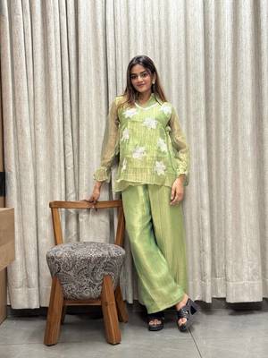 elegant green embroidered kurti palazzo set with floral detailing   premium ethnic wear for 2