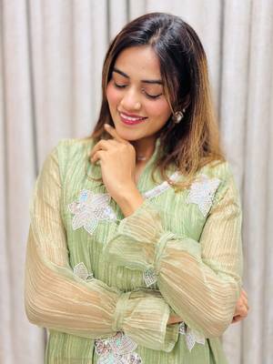 elegant green embroidered kurti palazzo set with floral detailing   premium ethnic wear for 4