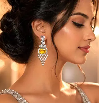 Yellow Citrine Emerald-Cut Statement Drop Earrings, Art Deco Chandelier Bridal Jewelry 1