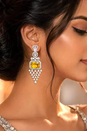 Yellow Citrine Emerald-Cut Statement Drop Earrings, Art Deco Chandelier Bridal Jewelry