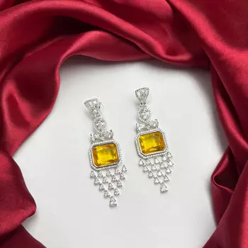 Yellow Citrine Emerald-Cut Statement Drop Earrings, Art Deco Chandelier Bridal Jewelry 2