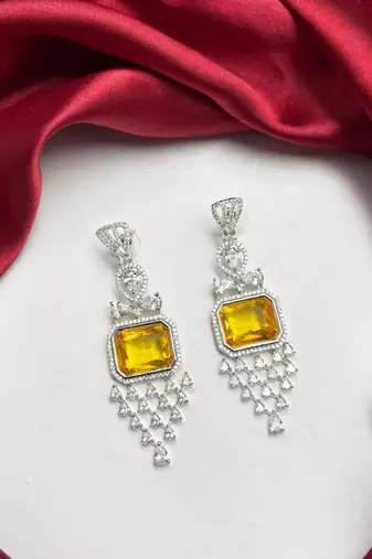 Yellow Citrine Emerald-Cut Statement Drop Earrings, Art Deco Chandelier Bridal Jewelry