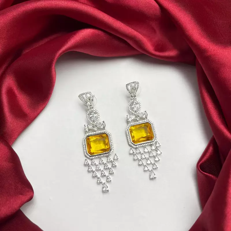 Yellow Citrine Emerald-Cut Statement Drop Earrings, Art Deco Chandelier Bridal Jewelry
