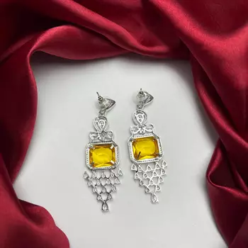 Yellow Citrine Emerald-Cut Statement Drop Earrings, Art Deco Chandelier Bridal Jewelry 3