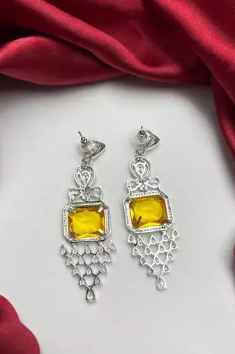 Yellow Citrine Emerald-Cut Statement Drop Earrings, Art Deco Chandelier Bridal Jewelry