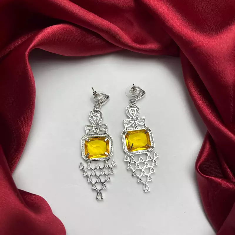 Yellow Citrine Emerald-Cut Statement Drop Earrings, Art Deco Chandelier Bridal Jewelry