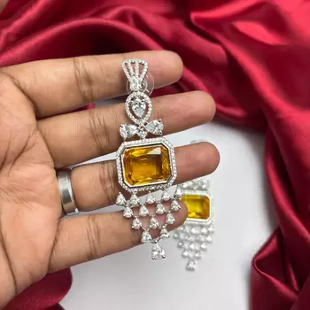 Yellow Citrine Emerald-Cut Statement Drop Earrings, Art Deco Chandelier Bridal Jewelry 4