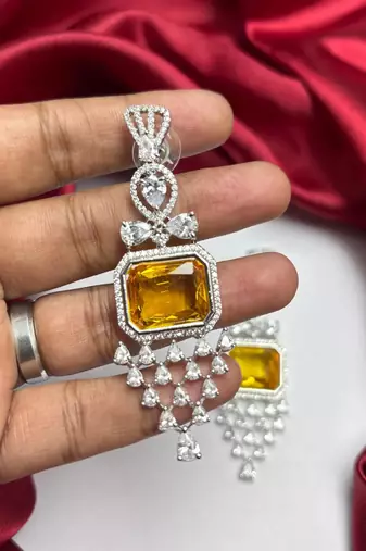 Yellow Citrine Emerald-Cut Statement Drop Earrings, Art Deco Chandelier Bridal Jewelry