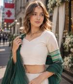 D Green&White Viscose Semi Stitched Lehenga Choli with Zari Temple Weaving Work