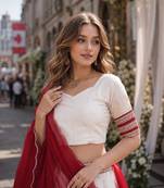 Maroon&White Viscose Semi Stitched Lehenga Choli with Zari Temple Weaving Work