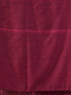 magenta black half n half cotton blend handspun soft saree with pompom 4