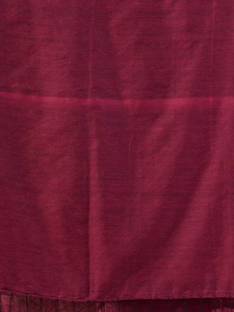 magenta black half n half cotton blend handspun soft saree with pompom