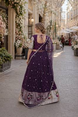 Wine Dola Silk Semi Stitched Lehenga Choli with Meena Weaving & Sequins Coding Work 2
