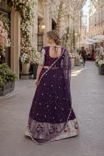 Wine Dola Silk Semi Stitched Lehenga Choli with Meena Weaving & Sequins Coding Work